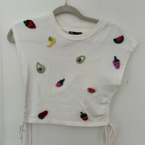 Zara fruit embroidered blouse tee